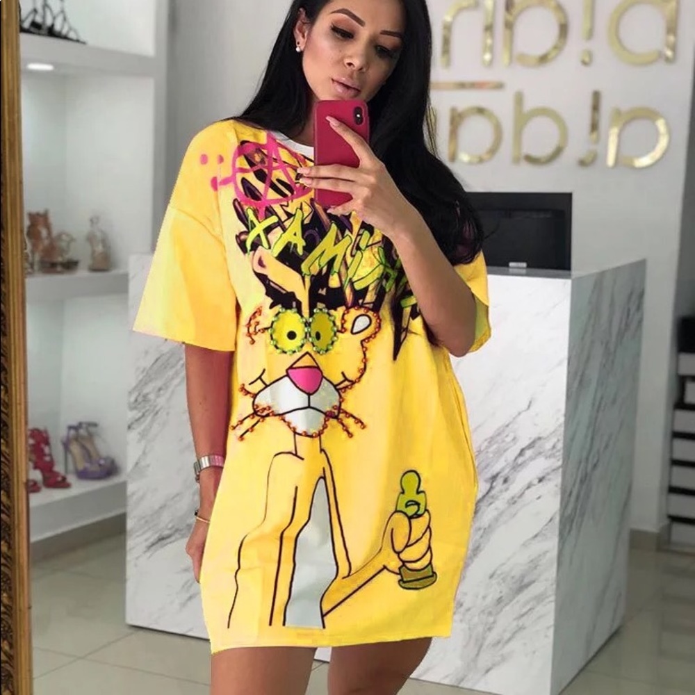 Yellow Cartoon print dress